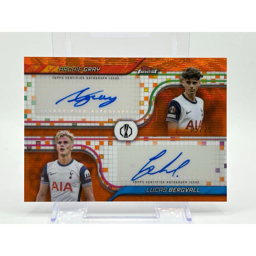 2024-25 Topps Finest UEFA Lucas Bergvall Archie Gray Orange Dual Auto 5/25 SSP